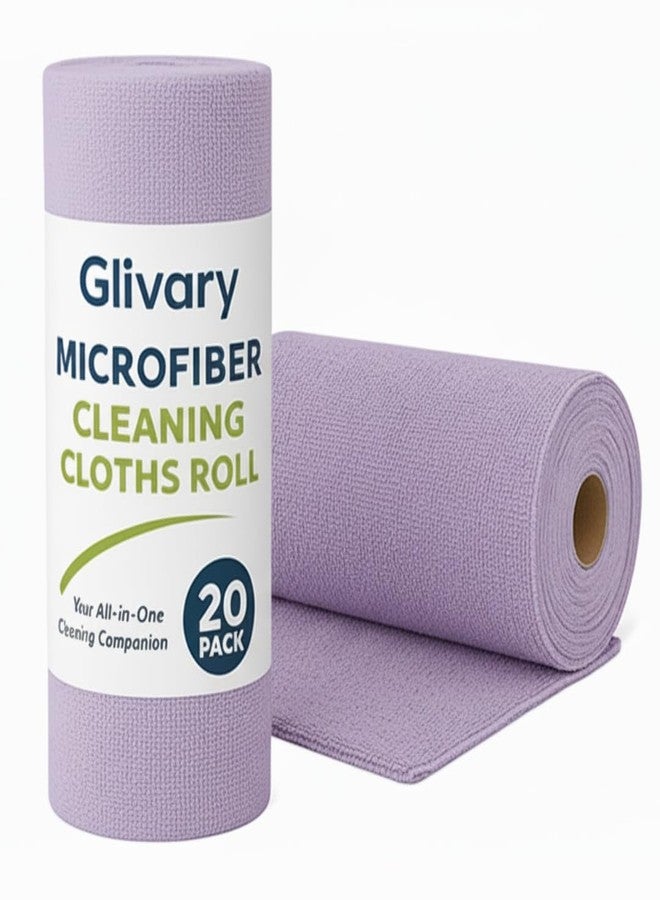 Glivary لفافة قماش تنظيف من الألياف الدقيقة من جليفاري 25x25 سم - مناشف قابلة لإعادة الاستخدام، قابلة للتمزيق، قابلة للغسل، فائقة الامتصاص، خالية من الوبر، مناسبة للمطبخ والسيارة والجراج والمنزل (عبوة من 20 قطعة) (بنفسجي فاتح) - Image 1
